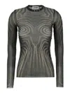 Jean Paul Gaultier Mesh Top With Geometric Pattern And Spiral Print In Black