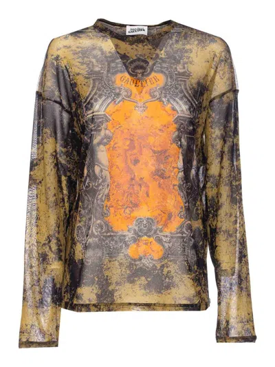 Jean Paul Gaultier Black Khaki Long Sleeves Top In Multi
