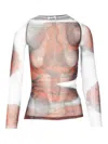Jean Paul Gaultier Rose Mesh Floral Top In Orange