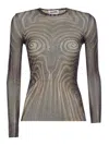 Jean Paul Gaultier Mesh Top With Geometric Pattern And Spiral Print In Black