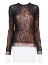 Jean Paul Gaultier Women Mesh Long Slevees The Wood Print Top In Multi