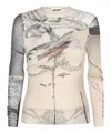 Jean Paul Gaultier The Double Layer Printed Mesh Long Sleeves Top In Beige