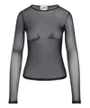 Jean Paul Gaultier Womens Velvet-branding Long-sleeves Stretch-woven Top Black In Black