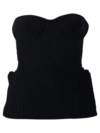 Jean Paul Gaultier Fitted Wool-blend Ribbed Knit Top In Blue