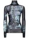Jean Paul Gaultier Tulle Turtleneck Top In Blue
