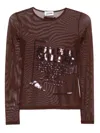 Jean Paul Gaultier Sequin-embellished Mesh Top In Brown