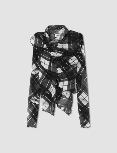 Jean Paul Gaultier Top Con Stampa Distorted Tartan In Black