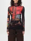 Jean Paul Gaultier Pigalle Mesh Long Sleeve Printed Top In 黑色