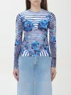 Jean Paul Gaultier White & Blue Flower Body Morphing Long Sleeve T-shirt In Blue