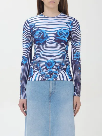 Jean Paul Gaultier 花卉印花条纹t恤 In Blue