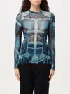 Jean Paul Gaultier Ecorche Mesh Printed Long Sleeve Top In Blau