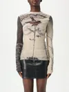 Jean Paul Gaultier The Double Layer Printed Mesh Long Sleeves Top In Ecru
