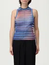 Jean Paul Gaultier Sleeveless Round Neck Striped Sheer Top In Blue