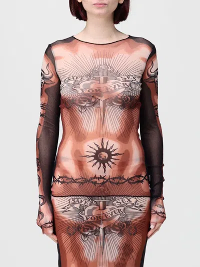 Jean Paul Gaultier Tattoo-inspired Sheer Long-sleeved Top With Bold Motifs In Brown