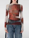 Jean Paul Gaultier Women Blurry Roses Medaillon Print Mesh Boat Neck Top In Red