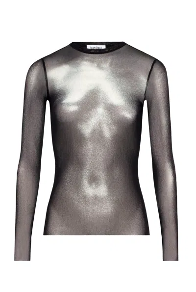 Jean Paul Gaultier Top Long Sleeve Silver Dust Woman Black In Gray