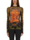 Jean Paul Gaultier Women Medaillon Print Mesh Long Sleeves Top In Multi