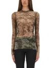 Jean Paul Gaultier Mesh Long Sleeves Top Printed Medaillon Woman Multicolor