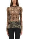 Jean Paul Gaultier Mesh Long Sleeves Top Printed Medaillon Woman Multicolor