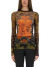 Jean Paul Gaultier Women Medaillon Print Mesh Long Sleeves Top In Multi