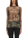 Jean Paul Gaultier Sheer Medallion Print Slim Fit Top In Brown