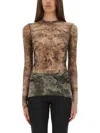 Jean Paul Gaultier Sheer Medallion Print Slim Fit Top In Brown