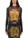 Jean Paul Gaultier Sleeveless Midi Dress Printed Pattern In Brown