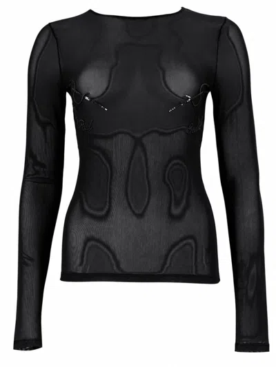 Jean Paul Gaultier Sheer Patterned Long-sleeve Top In Black