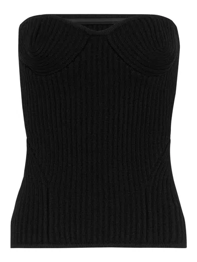 Jean Paul Gaultier Ribbed Merino Wool Knit Bustier Top In Black