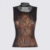 Jean Paul Gaultier Sleeveless Animal Print High Neck Sheer Top In Black