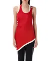 Jean Paul Gaultier Ribbed Twisted Double Layer Cotton Tank Top In Red