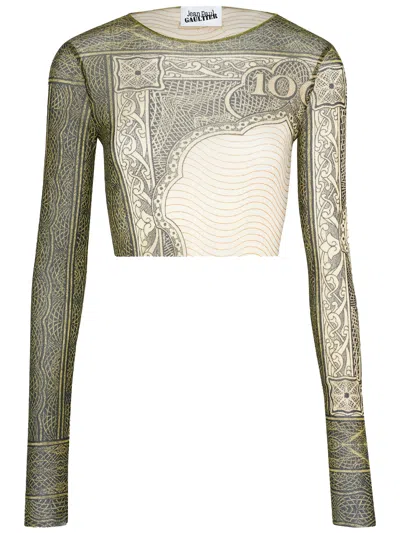 Jean Paul Gaultier Crop Top Cartouche Motif Long Sleeves Sheer In Gray
