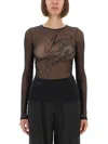 Jean Paul Gaultier Top With Embroidered Logo In Blue