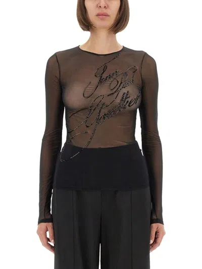 Jean Paul Gaultier Top With Embroidered Logo In Blue