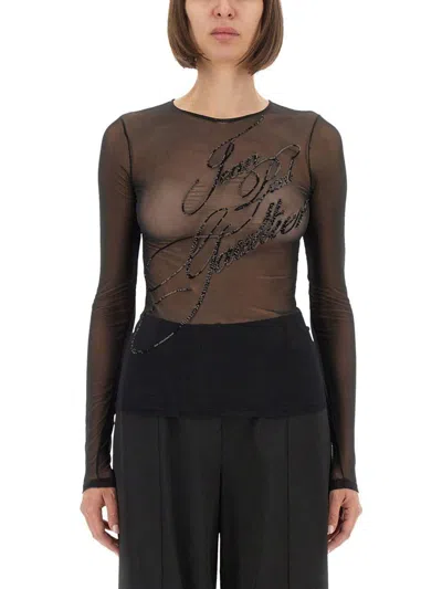 JEAN PAUL GAULTIER JEAN PAUL GAULTIER TOP WITH EMBROIDERED LOGO