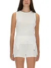 Jean Paul Gaultier Sleeveless Ribbed Knit Top With Garter Hem Detail In White