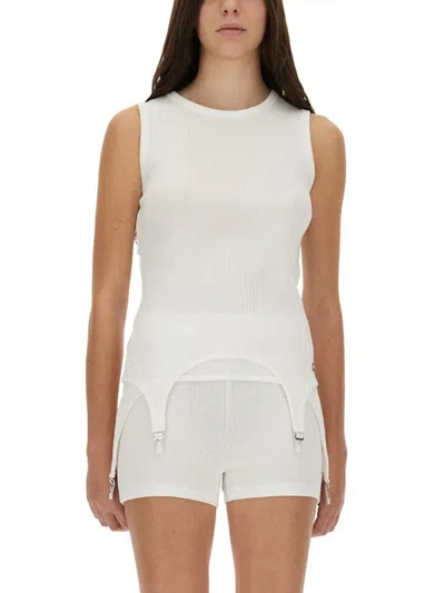 Jean Paul Gaultier Top With Garter Detail In White