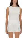Jean Paul Gaultier Sleeveless Ribbed Knit Top With Garter Hem Detail In White