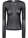 Jean Paul Gaultier Womens Velvet-branding Long-sleeves Stretch-woven Top Black
