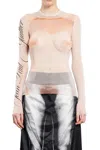 Jean Paul Gaultier Sheer Mesh Top Featuring Graphic Print In Beige