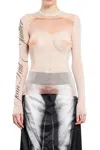 Jean Paul Gaultier Sheer Mesh Top Featuring Graphic Print In Beige