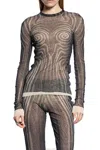Jean Paul Gaultier Mesh Top With Geometric Pattern And Spiral Print In Black
