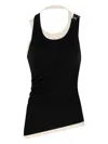 Jean Paul Gaultier Cotton Ribbed Twisted Double Layer Tank Top Clothing In Black Ecru
