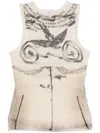 Jean Paul Gaultier Tattoo Print Double Layer Mesh Tank In Ecru Black Red