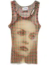 Jean Paul Gaultier Multicolor Tartan Face Tank Top In Sepia Yellow Blue Red