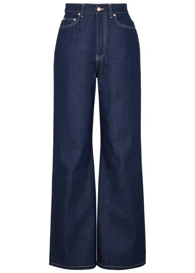 Jean Paul Gaultier Topstitched Wide-leg Jeans In Blue