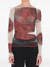 Jean Paul Gaultier Women Blurry Roses Medaillon Print Mesh Boat Neck Top In Brown