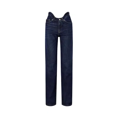 Pre-owned Jean Paul Gaultier Traight Leg Denim Pant With Curvy Waistband 'indigo' | Blue | Women's Size 28
