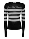 Jean Paul Gaultier Transparent Viscose Mariniere Top With Intarcia Signature In Black