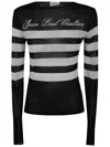Jean Paul Gaultier Transparent Viscose Mariniere Top With Intarcia Signature In Black White